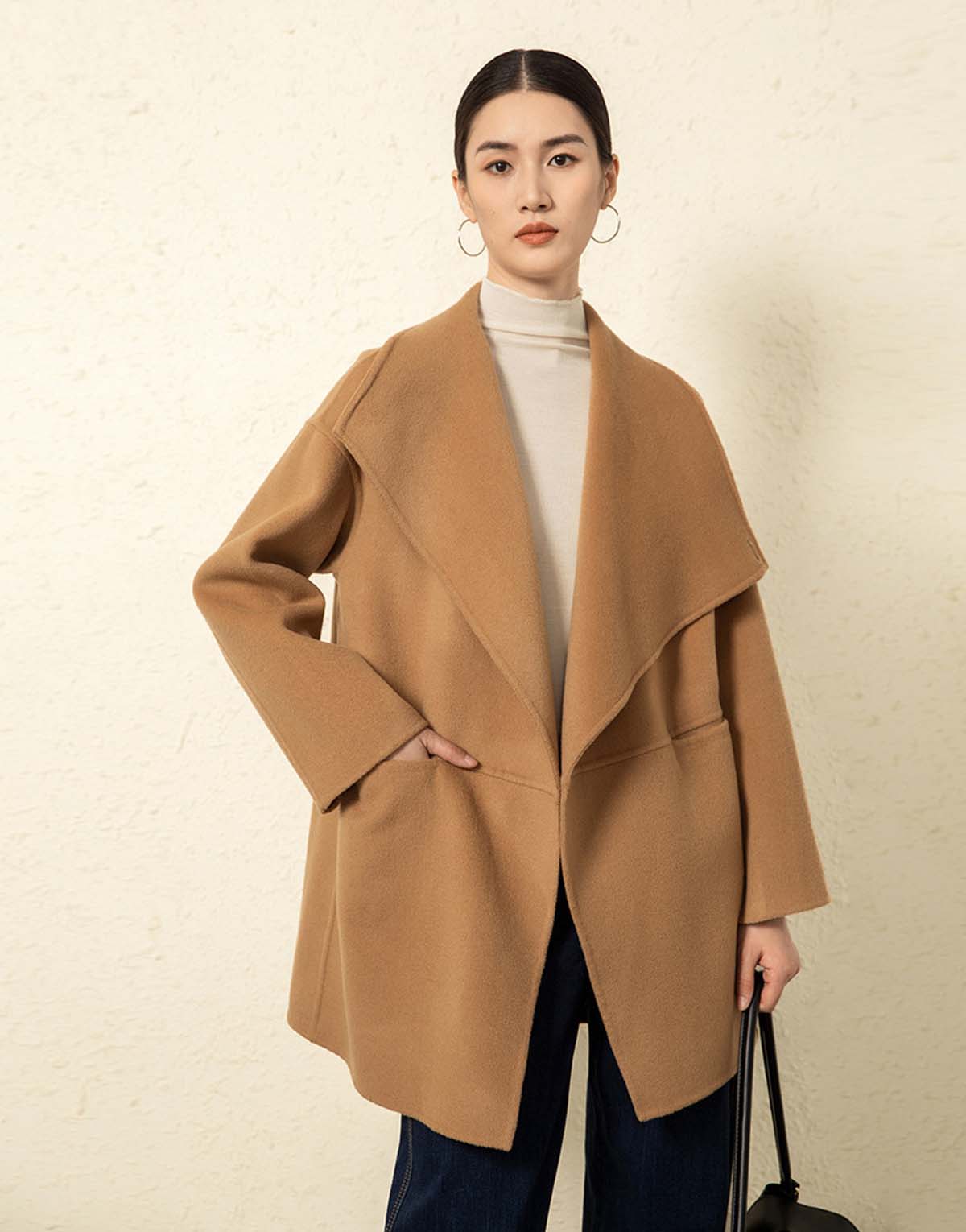 Designer Asymmetrical Double-Faced Cashmere Coat-903-3